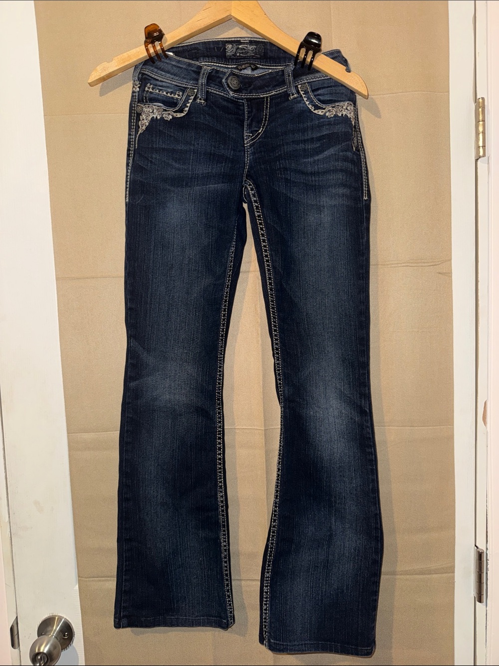 Silver Ultra Low Rise Flare Jeans